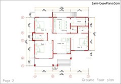 One Story House Plans 12×11 Meter 39×36 Feet 3 Beds Hip Roof (A4 Hard Copy)
