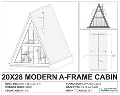 20′ x 28′ Modern A-Frame Cabin Architectural Plans Blueprint PDF Download
