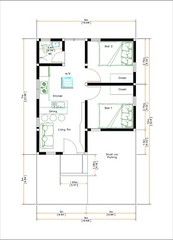 20×23 feet Small House 6×7 meter 2 Beds 1 Bath Shed Roof PDF & (A4 Hard Copy)