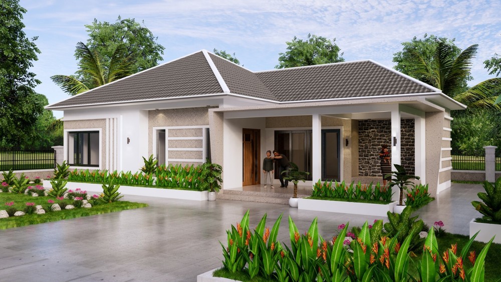 49×30 Feet House Design Plan 15×9 Meter 3 Beds 3 Baths Hip Roof (A4 Hard Copy)