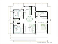 33×26 Feet House Plans 10×8 Meter 3 Beds 2 Baths Shed Roof (A4 Hard Copy)