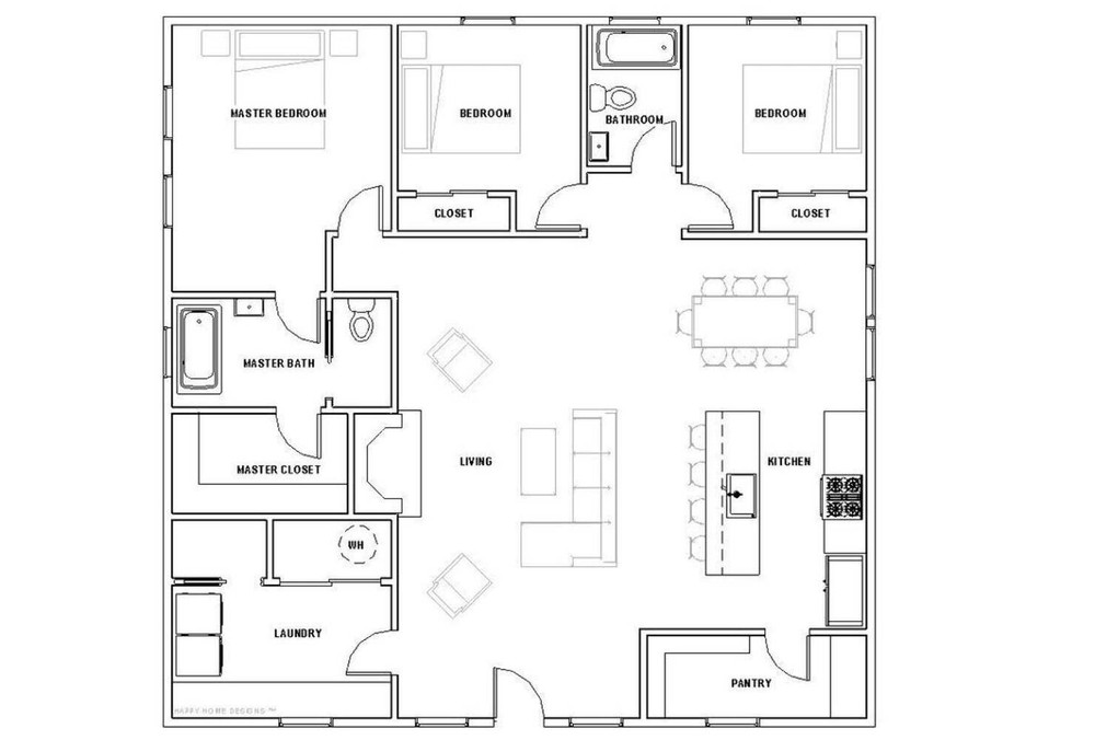 Spacious Cottage 3 bed 2 bath (40’x40′) Custom House Plans and Blueprints – Elec