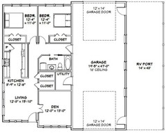 46×48 House – 2 Bedroom 1 Bath 1 RV – 1,157 sqft – PDF Floor Plan – Model 4C