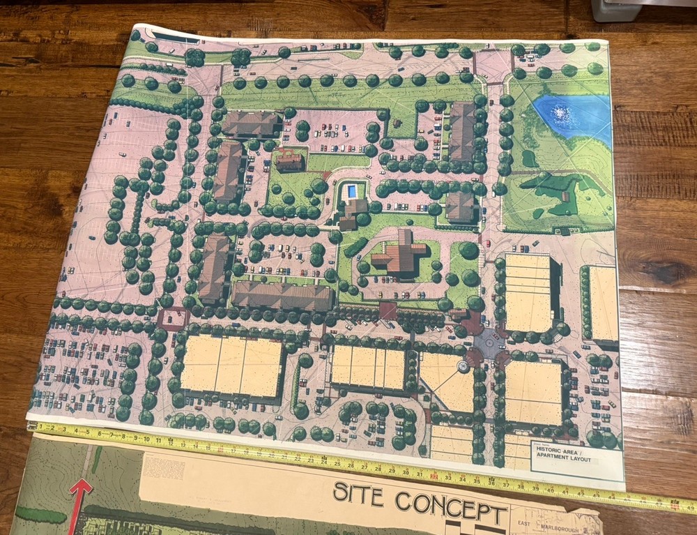 Large Architectural Site Plan Rendering Mixed-Use Development Concept 30×40
