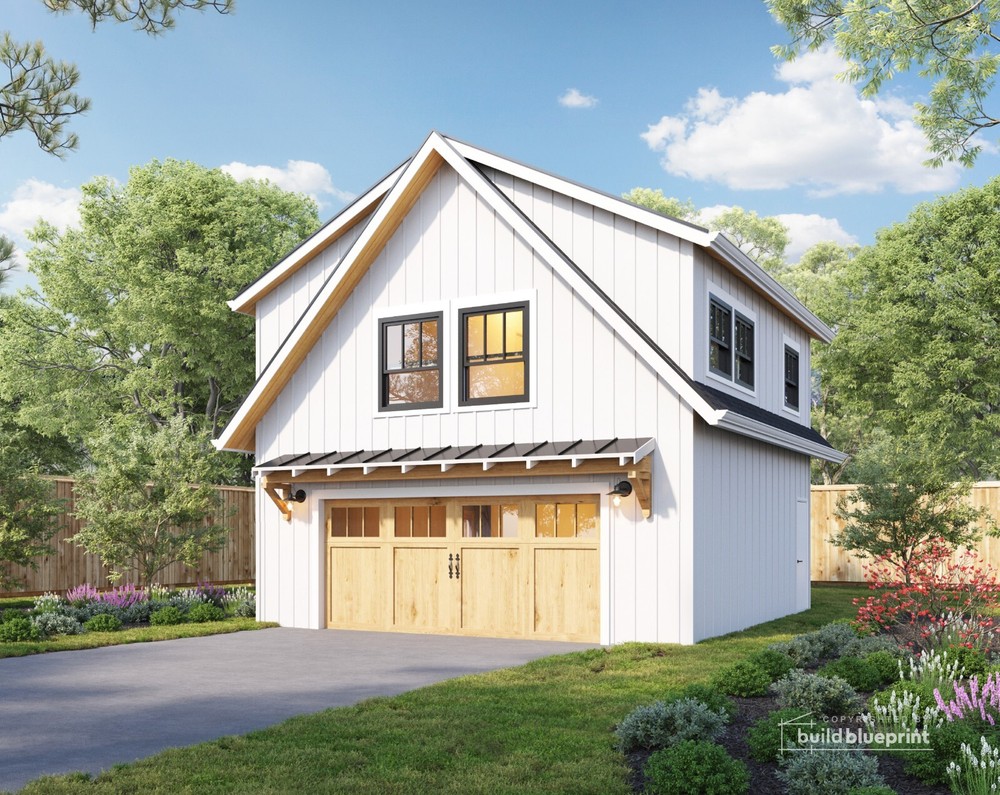 24′ x 24′ Two Car ADU Garage Loft Architectural Plans – PDF Download