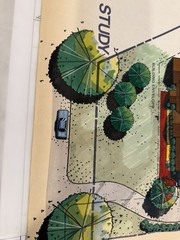 Architectural Garage Entry Study Rendering Hand Colored Site Plan 24×30