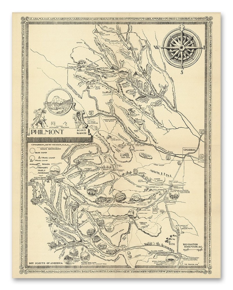 Philmont Scout Ranch Vintage Map 1948 Cimarron New Mexico Trail Plan