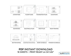 28′ x 28′ Two Car ADU Garage Loft Architectural Plans – PDF Download