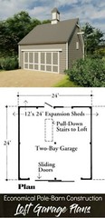 16 Car Barn Designs with Lofts – Complete Sets of Pole-Barn Building Plans (G9)