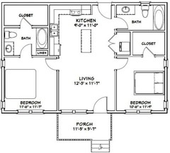 36×24 House — 2 Bedroom 2 Bath — 864 sq ft — PDF Floor Plan — Model 1E