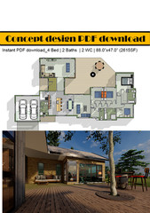 4 Bedroom Floor Plan: 2165 SF, 2 Bath, 2 Car Garage (Digital Download)