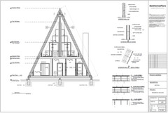 35’x59’ 4 Beds, 2 Baths A-Frame Cabin Architectural Build Plans PDF.