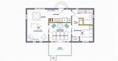 Small Home Construction Plans 648 sq.ft. with outdoor deck and sunroom.