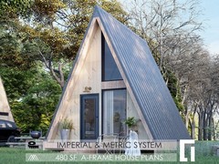 A-Frame House Cabin Plans -320SF- Blueprints – Modern, Bathroom and Loft