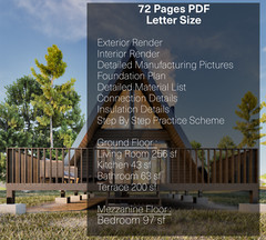 A Frame Tiny House Plan, 20’x24′ A Frame House Plans, Hard Copy