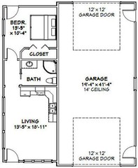 34×42 1 RV Garage – 1 Bedr Apartment – 1,400 sq ft – PDF Floor Plan – Model 2B