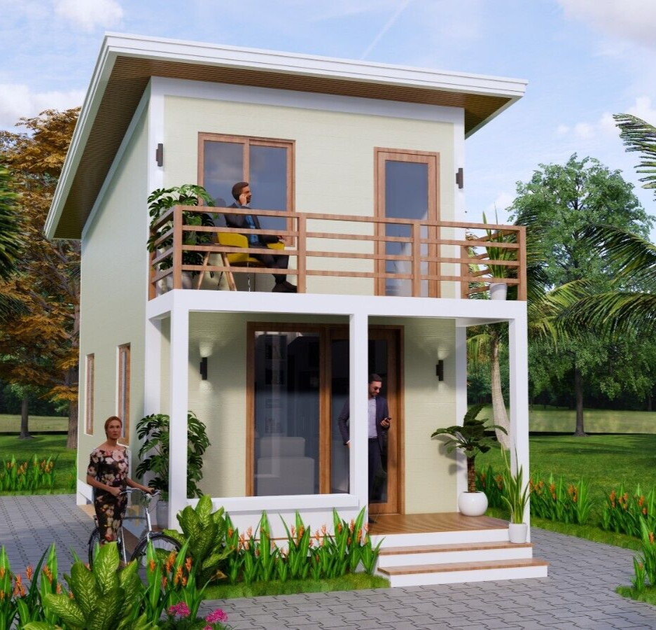 13×23 Feet Small House Design 4×7 Meter 2 Beds 1 Bath Shed Roof (A4 Hard Copy)