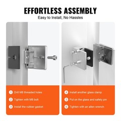 4PCS Square Glass Bracket 8-12mm 304 Stainless Steel Bi-Directional