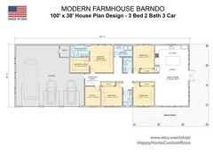 Brentwood Barn Barndominium Modern House Open Plan Design 100 x 36 – 4 Bed 3 Bat