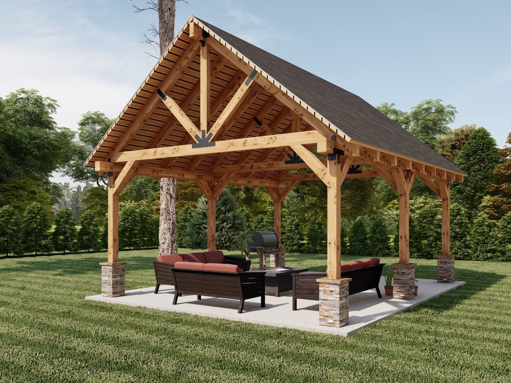 16×20 Garden Pavilion Plans , Outdoor Gazebo Blueprints , Traditional Carport