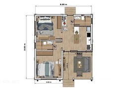 26×30 Feet Small House Plan 8×9 Meter 2 Beds 2 Bath Shed Roof PDF (A4 Hard Copy)