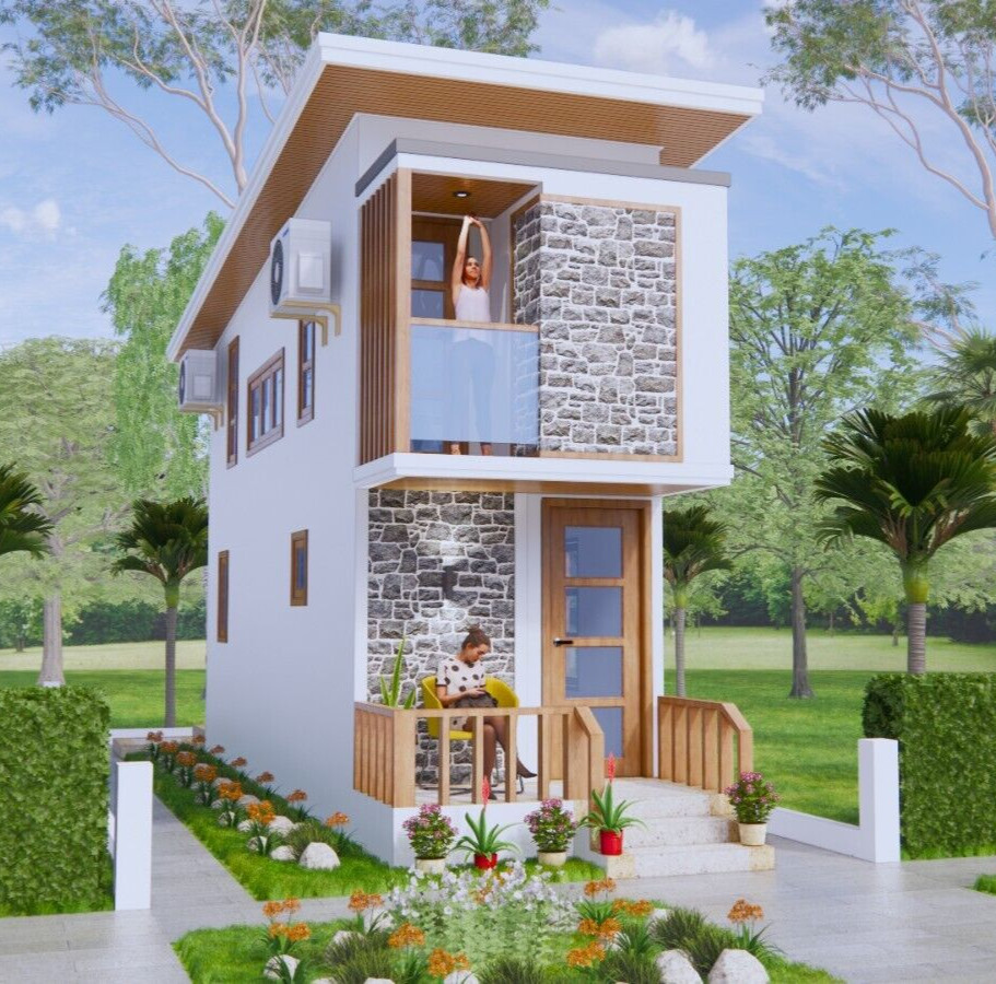 8×26 Feet Tiny House Plans 2.5×8 Meter 2 Beds Shed Roof Full Plan (A4 Hard Copy)