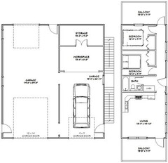 36×40 Apartment with 1-Car 1-RV Garage — PDF Floor Plan — 901 sqft — Model 1A