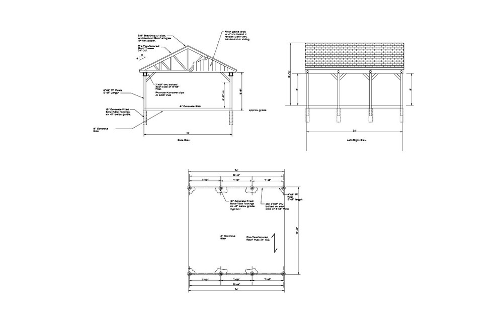 22X24 CAR PORT COVERED PAVILION RV HUT POLE BARN CONSTRUCTION #17-CPPB2224GBL1