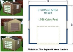 14×14 Storage Shed Plans Package, Blueprints, Material List & Instructions
