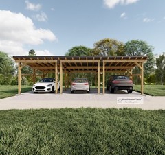3 Car Carport Plans, Modern 36′-3”x18′ Lean to Pavilion Blueprints