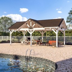 3 Gable Timber Pavilion Plans | 14’x28′ Outdoor Pavilion Blueprints