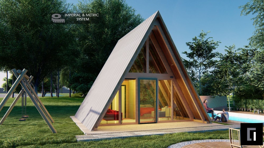 220SF Tiny House Cabin Plans – Blueprints – Modern, Bathroom and Loft