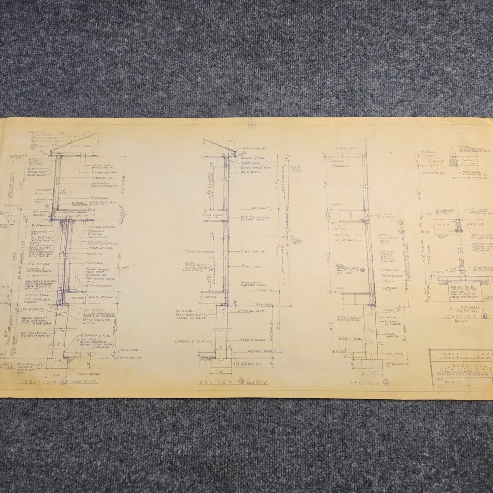 Vintage House Blueprint 33×17 1964 Mid Century Modern Drawing Art Glen Ellyn IL