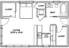 30×20 House — Studio 1 Bath — 600 sq ft — PDF Floor Plan — Model 1D