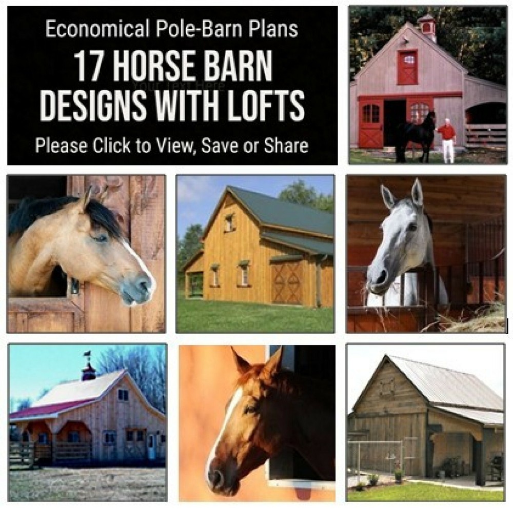 17 Small Horse Barn Designs – Complete Pole-Barn Construction Blueprints (B8)