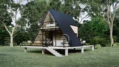 Modern A-Frame Cabin House Plan With 3D Images And PDF For Blueprint Plans