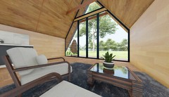 19’-6’’ x 14’-0’’ Modern A–Frame Cabin Plan with 3D Images