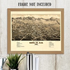 Santa Fe New Mexico 1882 Bird’s Eye View Historic City Map Vintage Wall Art