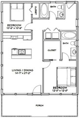 28×34 House — 2 Bedroom 2 Bath — 952 sq ft — PDF Floor Plan — Model 1G