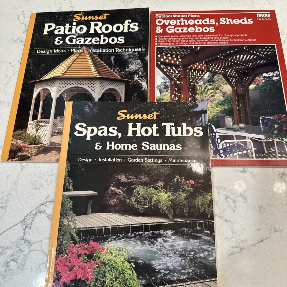 Lot of 3 Vintage DIY Gazebo Patio Hot Tub Plan Design Build Books 1990s Sunset
