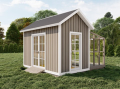 14′ x 14′ Garden Shed Plans ,Timber Frame Greenhouse with Storage ,Blueprints