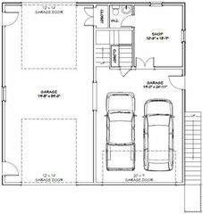 40×40 Apartment with 2-Car 1-RV Garage – PDF FloorPlan – 964 sqft – Model 1E