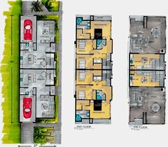 BLUEPRINTS MODERN MULTIFAMILY 3-STORY DUPLEX HOME PLAN ARCHUP #109