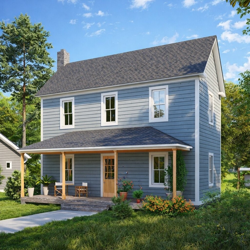 16×32 Farmhouse Plans – 2 Story Country Cottage Home Design