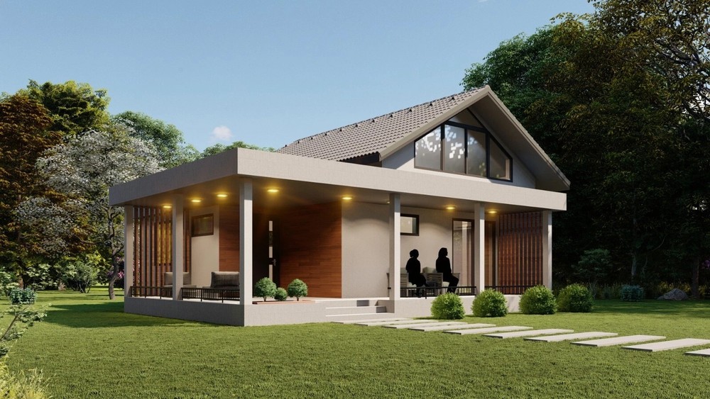 3-Bedroom House Floor Plans with 3D renders-1206SQF/112m2 Single bathroom