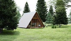 19’-6’’ x 14’-0’’ Modern A–Frame Cabin Plan with 3D Images