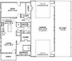 46×48 House – 1 Bedroom 1 Bath 1 RV – 1,157 sqft – PDF Floor Plan – Model 1