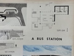Vintage 1970s Bus Station Building Architectural Rendering Plans Blue Prints