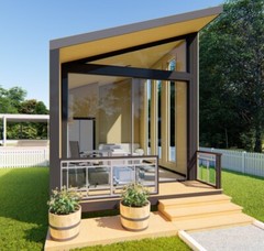 4x5m Mini Office Pod Plans – Compact Design with Seating Area, Desk, and Storage
