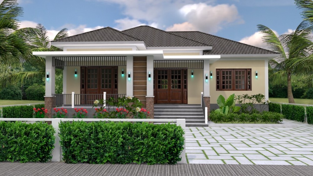 One Story House Plans 12×11 Meter 39×36 Feet 3 Beds Hip Roof (A4 Hard Copy)